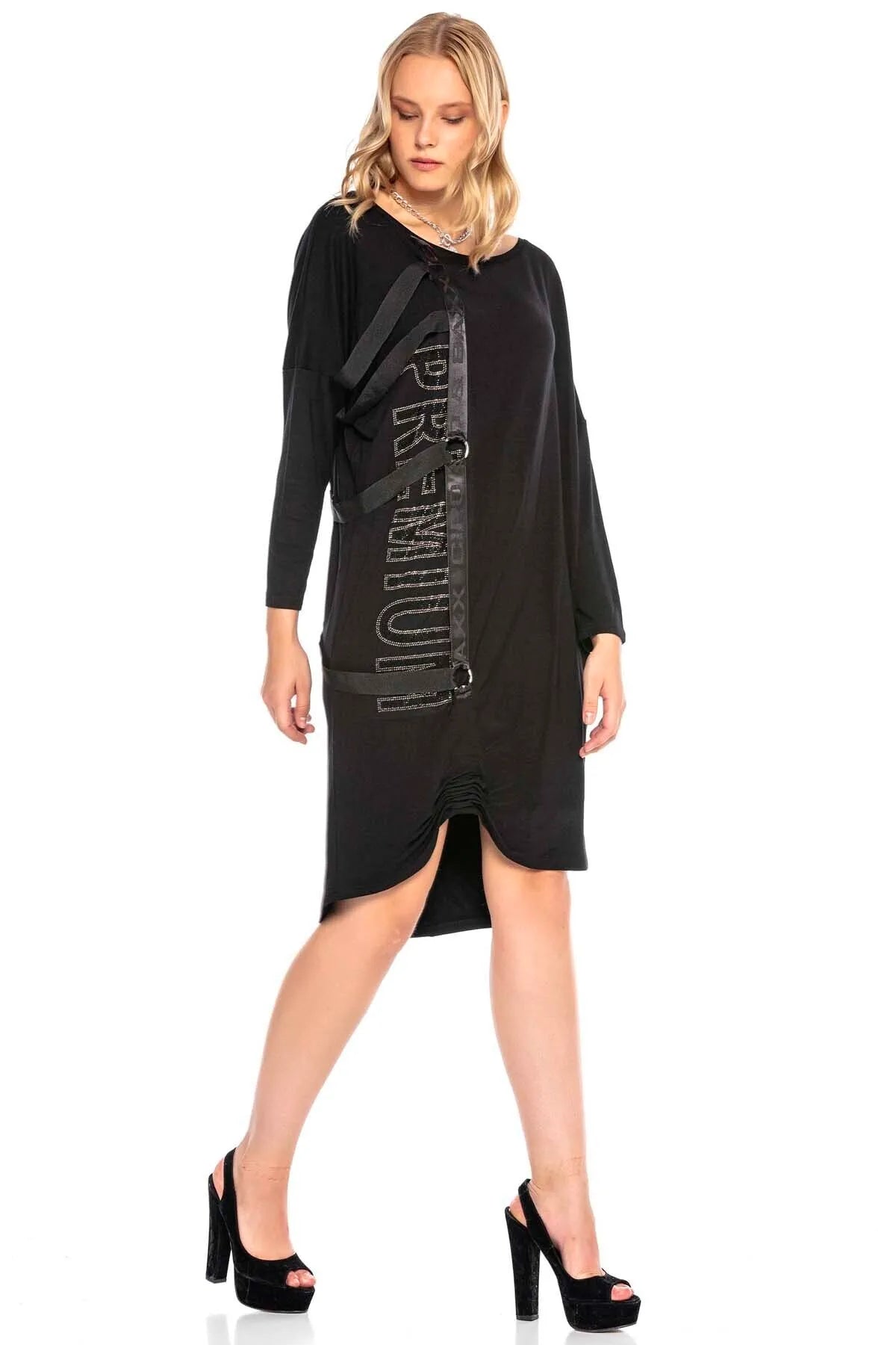WY132 Damen Jerseykleid mit extravaganten Applikationen