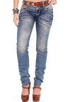 CBW-0347 Damen Jeans  Freizeit Slim Fit 5-Pocket Design Used Kontrastnähte