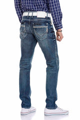 CD184 Herren bequeme Jeans mit abgesetzten Ziernähten in Straight Fit