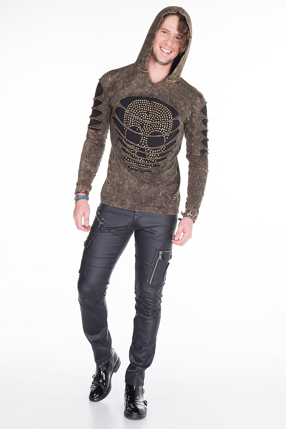 CD405 men's comfortable jeans with cool decorative zipes in straight fit