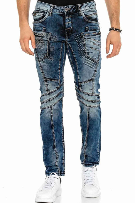 CD418 Herren bequeme Jeans mit trendigen Ziernähten in Straight-Fit