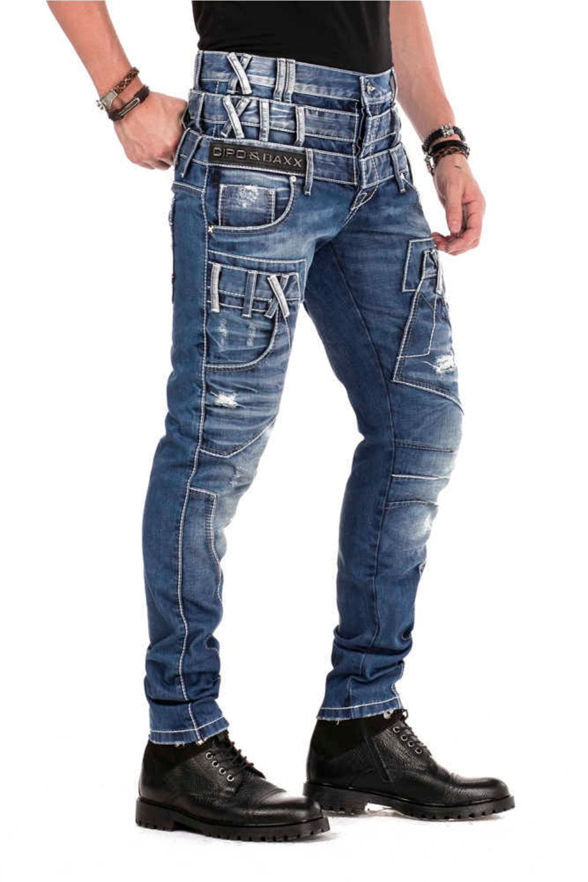 CD466 Herren Röhrenjeans mit Dreifachbund in Straight Fit