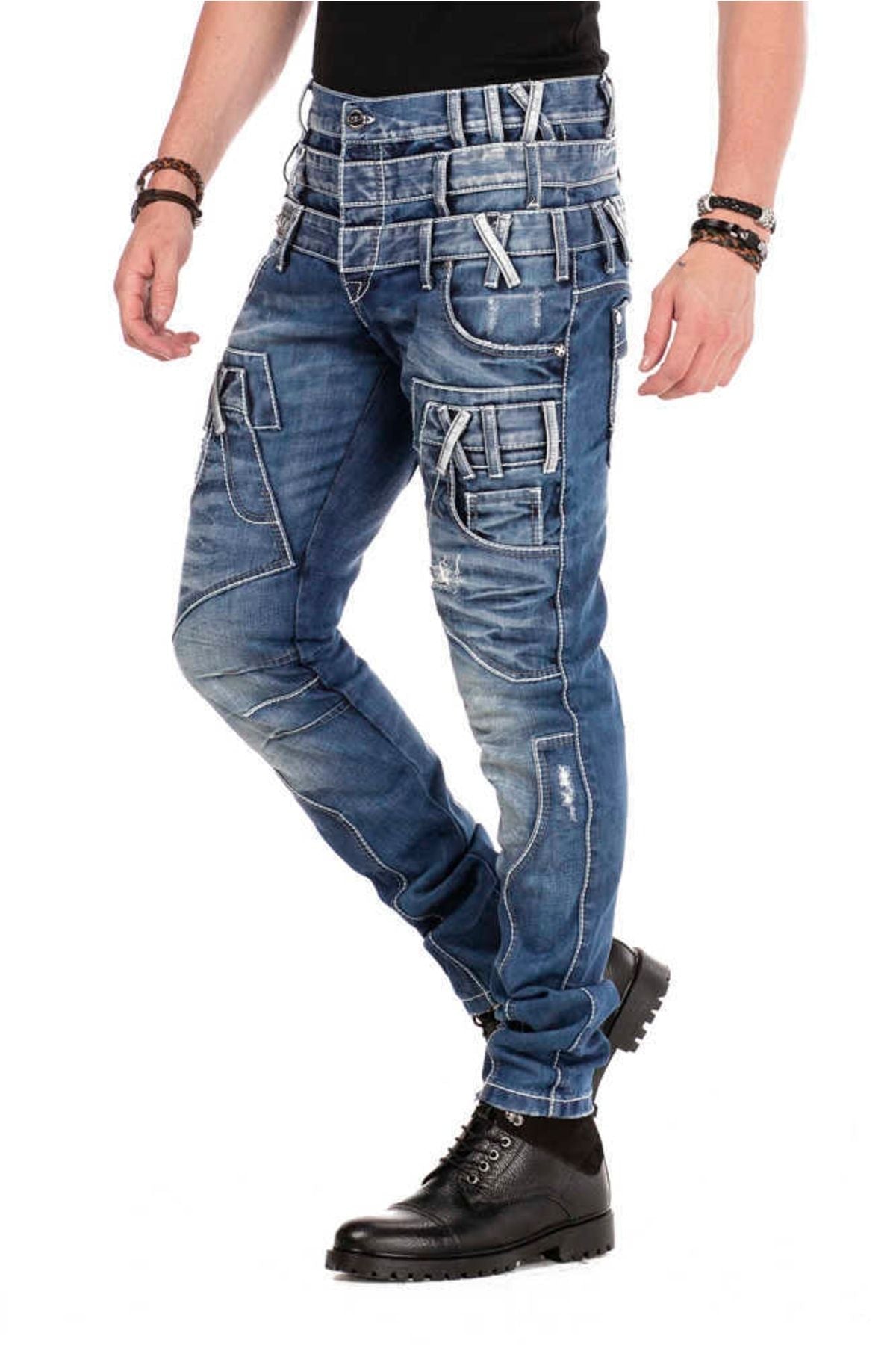 CD466 Herren Röhrenjeans mit Dreifachbund in Straight Fit