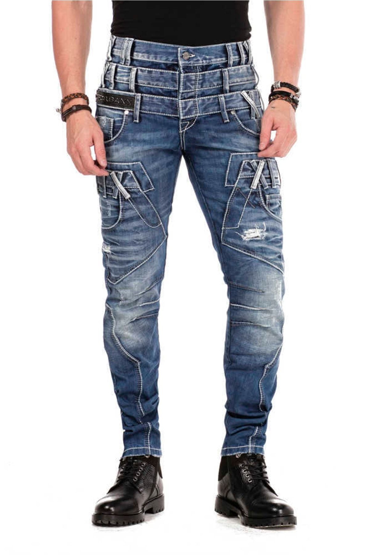 CD466 Herren Röhrenjeans mit Dreifachbund in Straight Fit