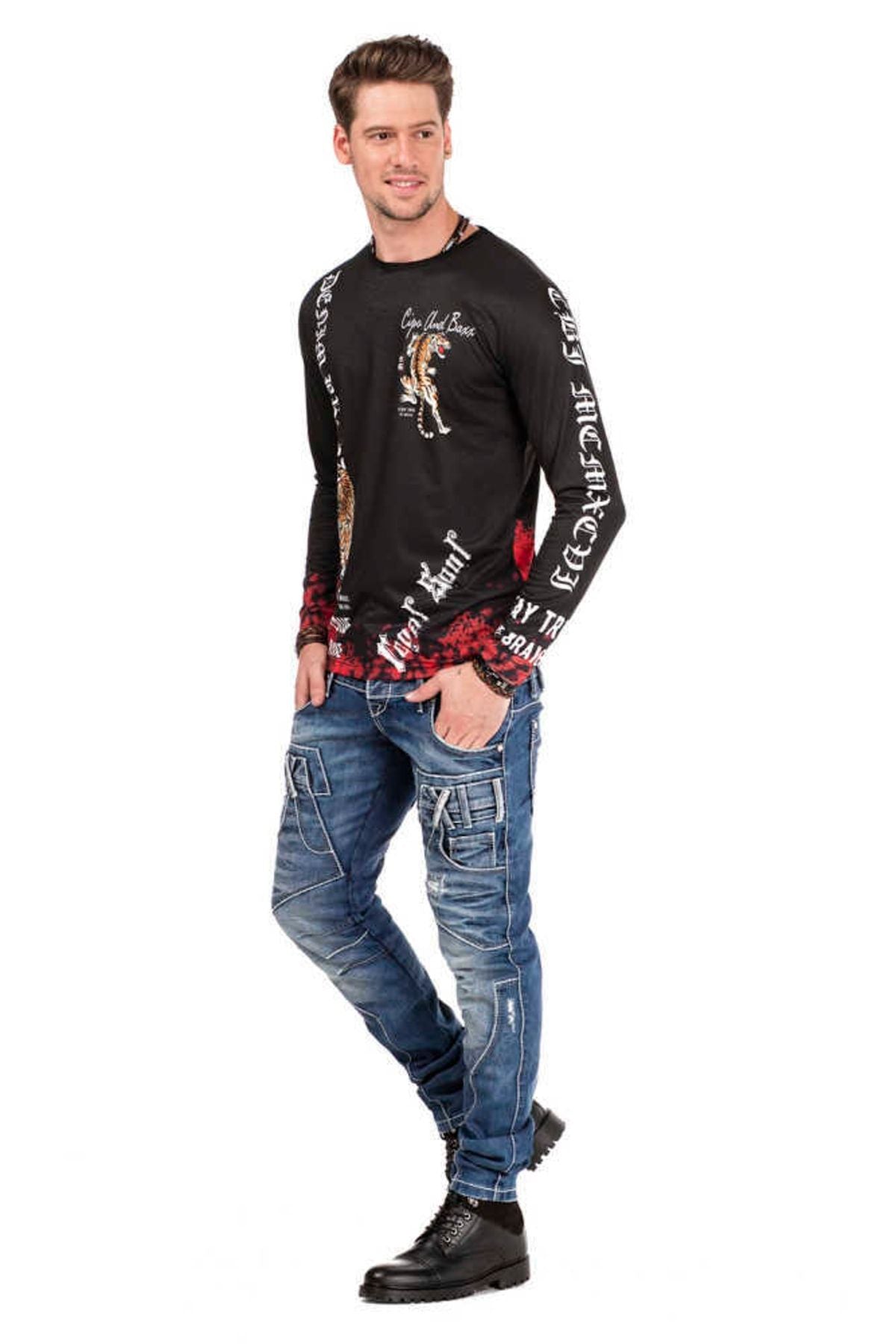 CD466 Herren Röhrenjeans mit Dreifachbund in Straight Fit