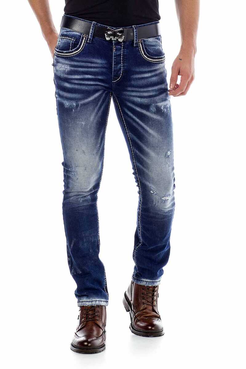 CD485 Jeans pour hommes coupe droite look délavé