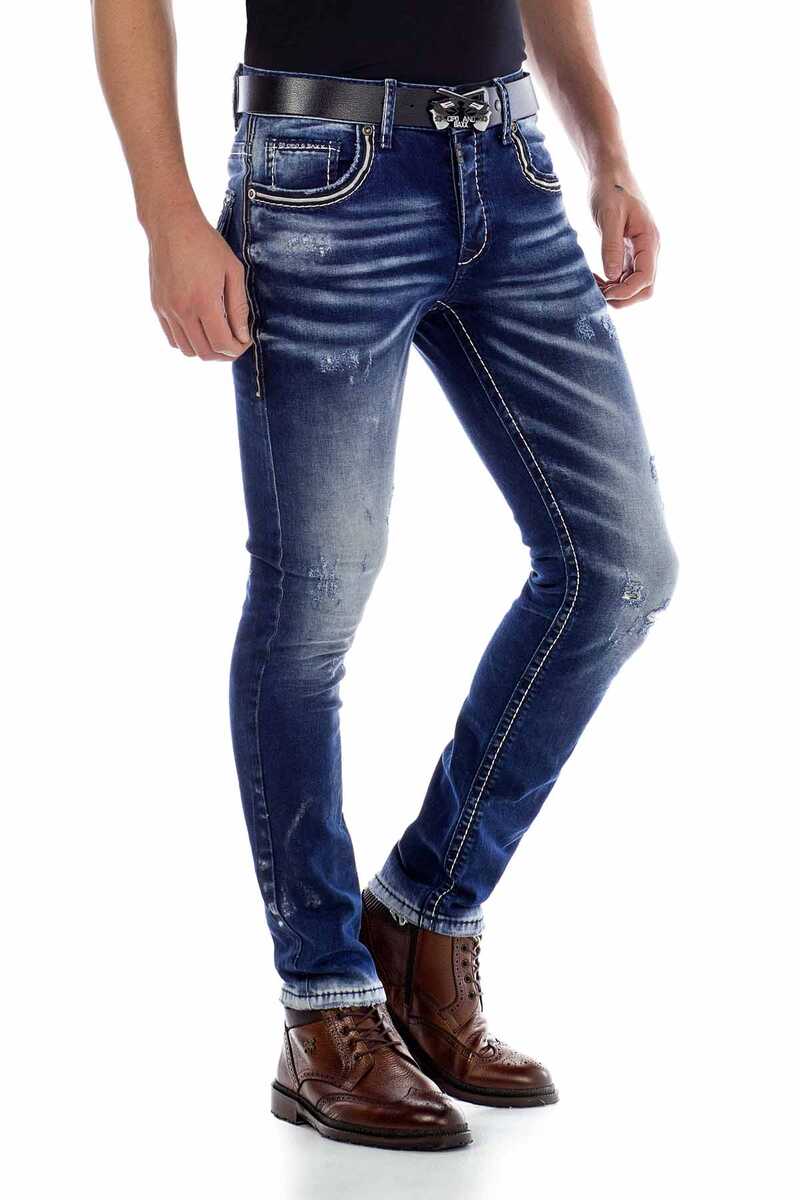 CD485 Jeans pour hommes coupe droite look délavé