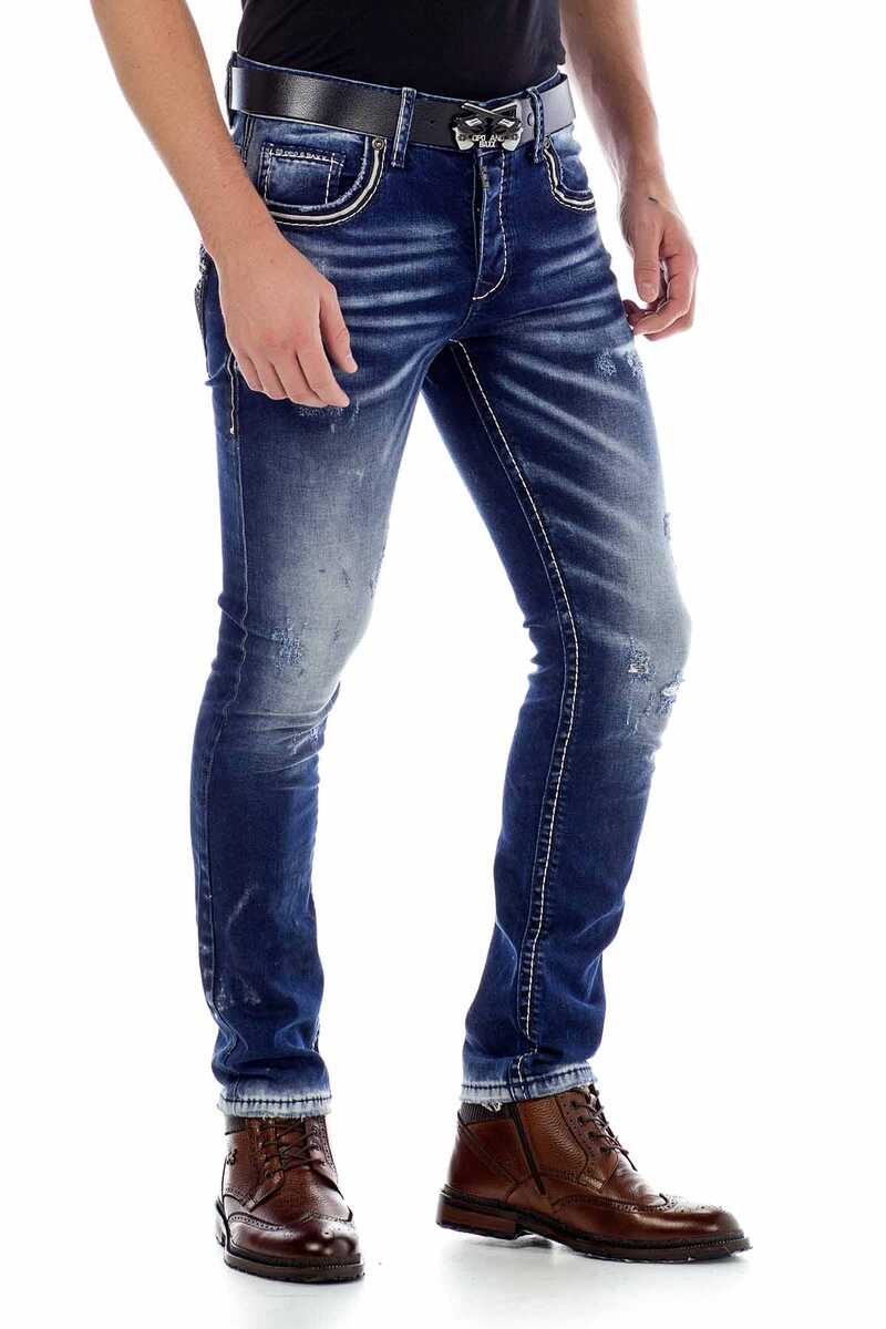 CD485 Jeans pour hommes coupe droite look délavé