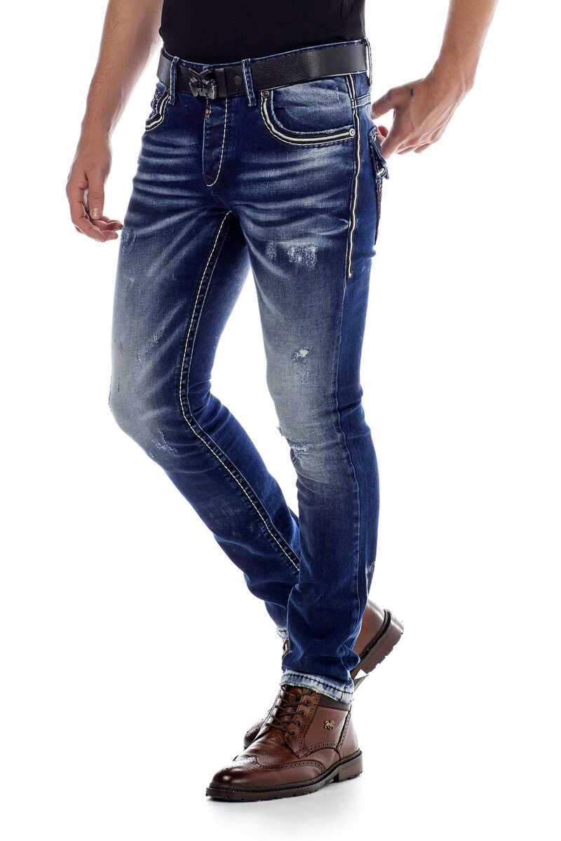 CD485 Jeans pour hommes coupe droite look délavé