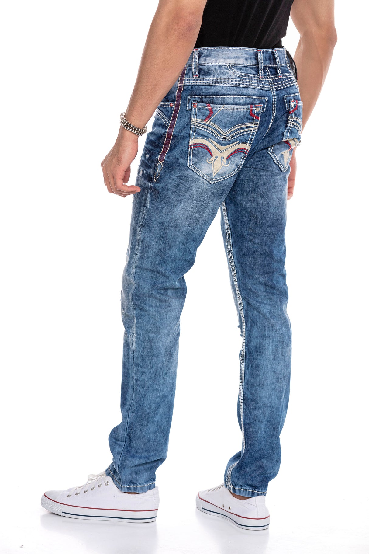 CD651 Jeans cómodos para hombres en la mirada casual destruida