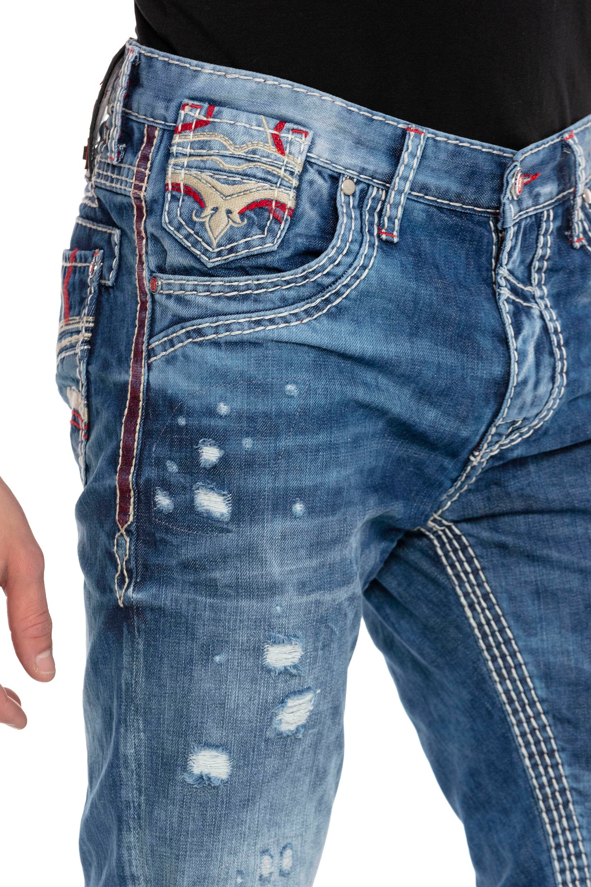 CD651 Jeans cómodos para hombres en la mirada casual destruida