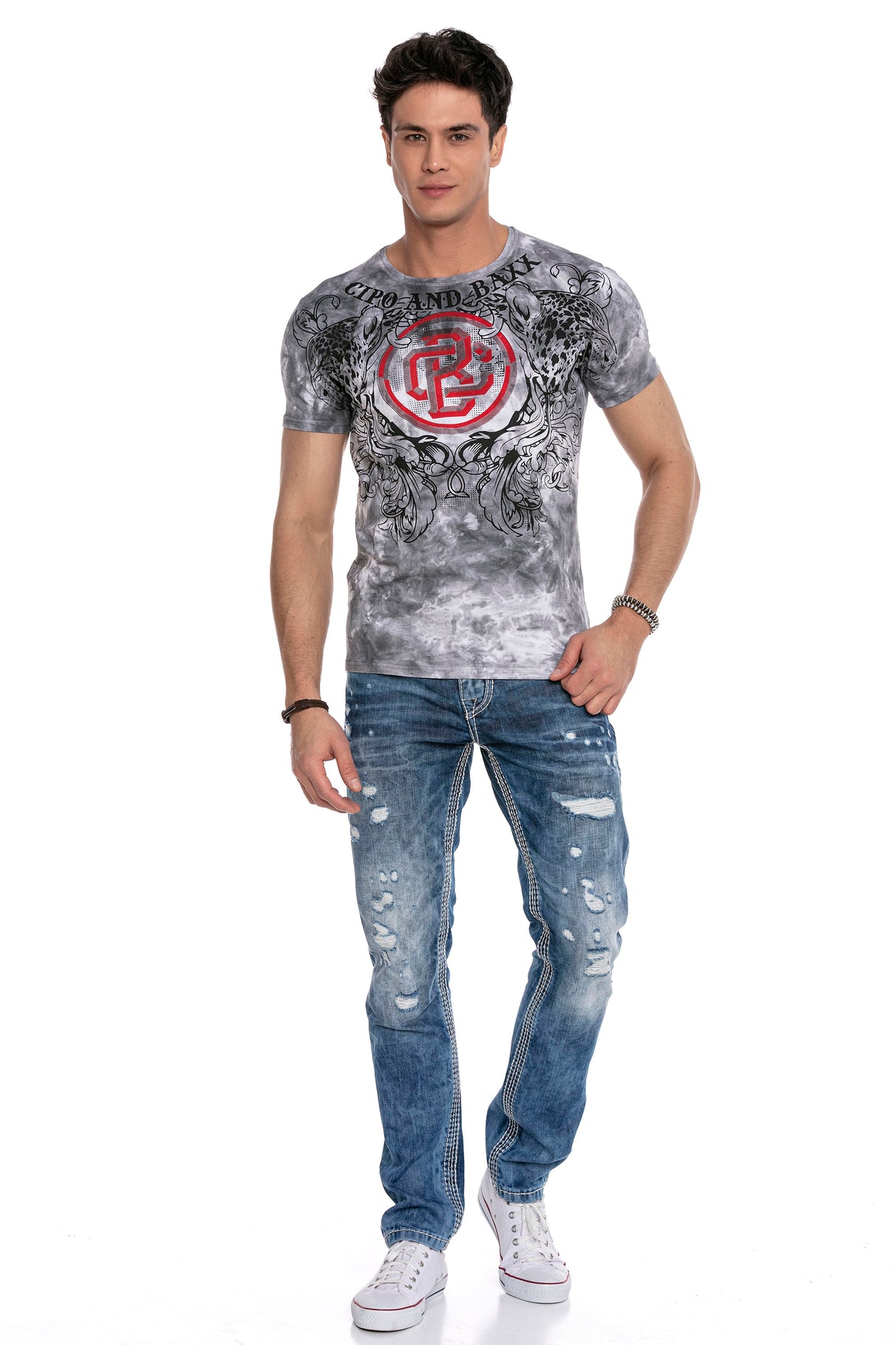 CD651 Jeans cómodos para hombres en la mirada casual destruida