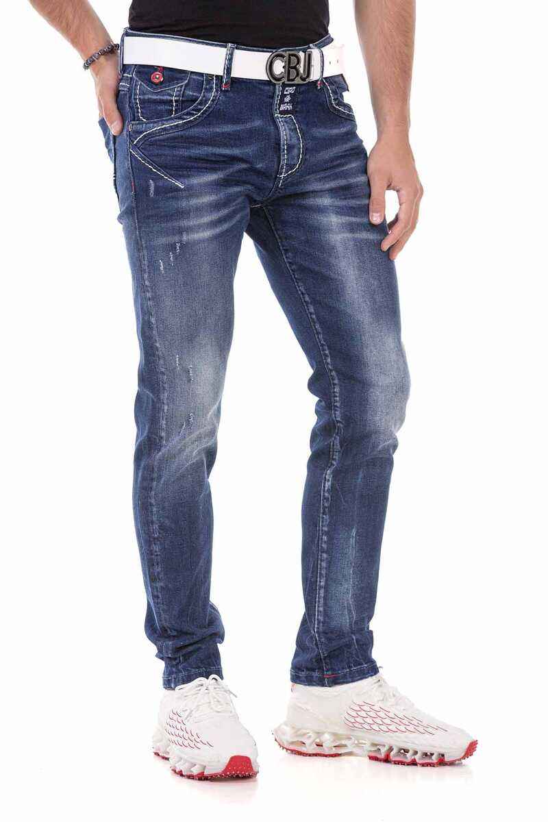 CD692 Herren Straight Fit-Jeans mit cooler Used-Waschung