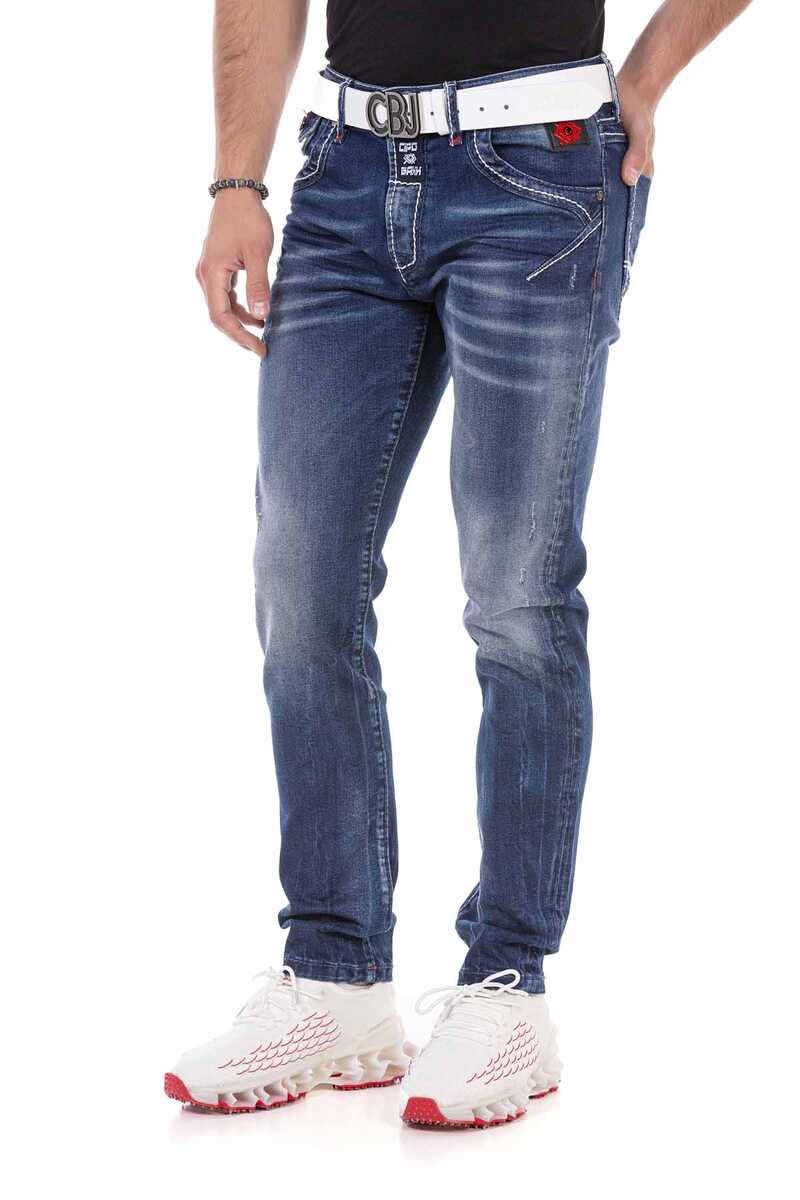 CD692 Herren Straight Fit-Jeans mit cooler Used-Waschung