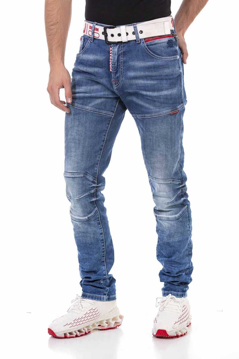 CD698 Men Straight Fit Jeans with trendy decorative stitching