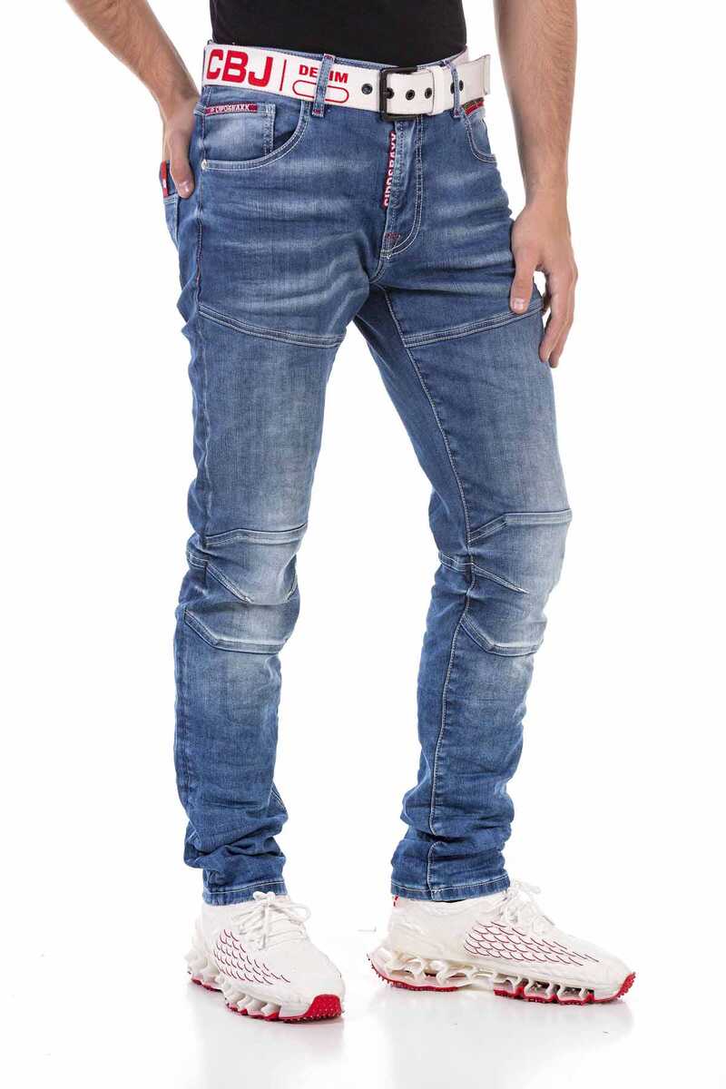 CD698 Men Straight Fit Jeans with trendy decorative stitching