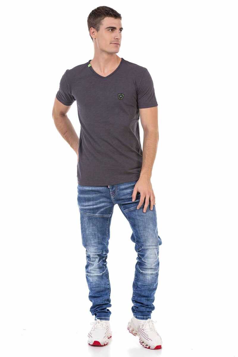 CD698 Men Straight Fit Jeans with trendy decorative stitching