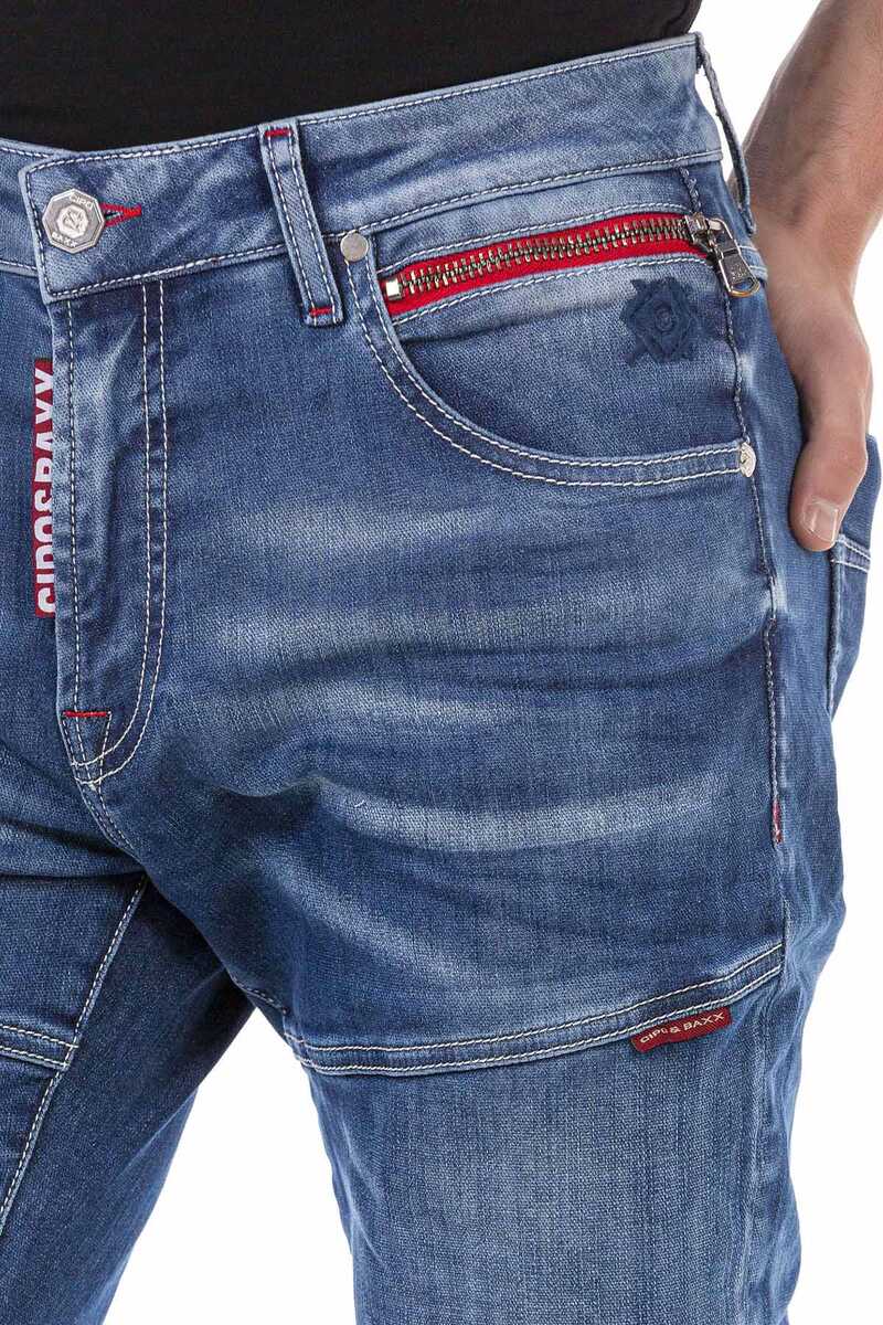 CD698 Men Straight Fit Jeans with trendy decorative stitching