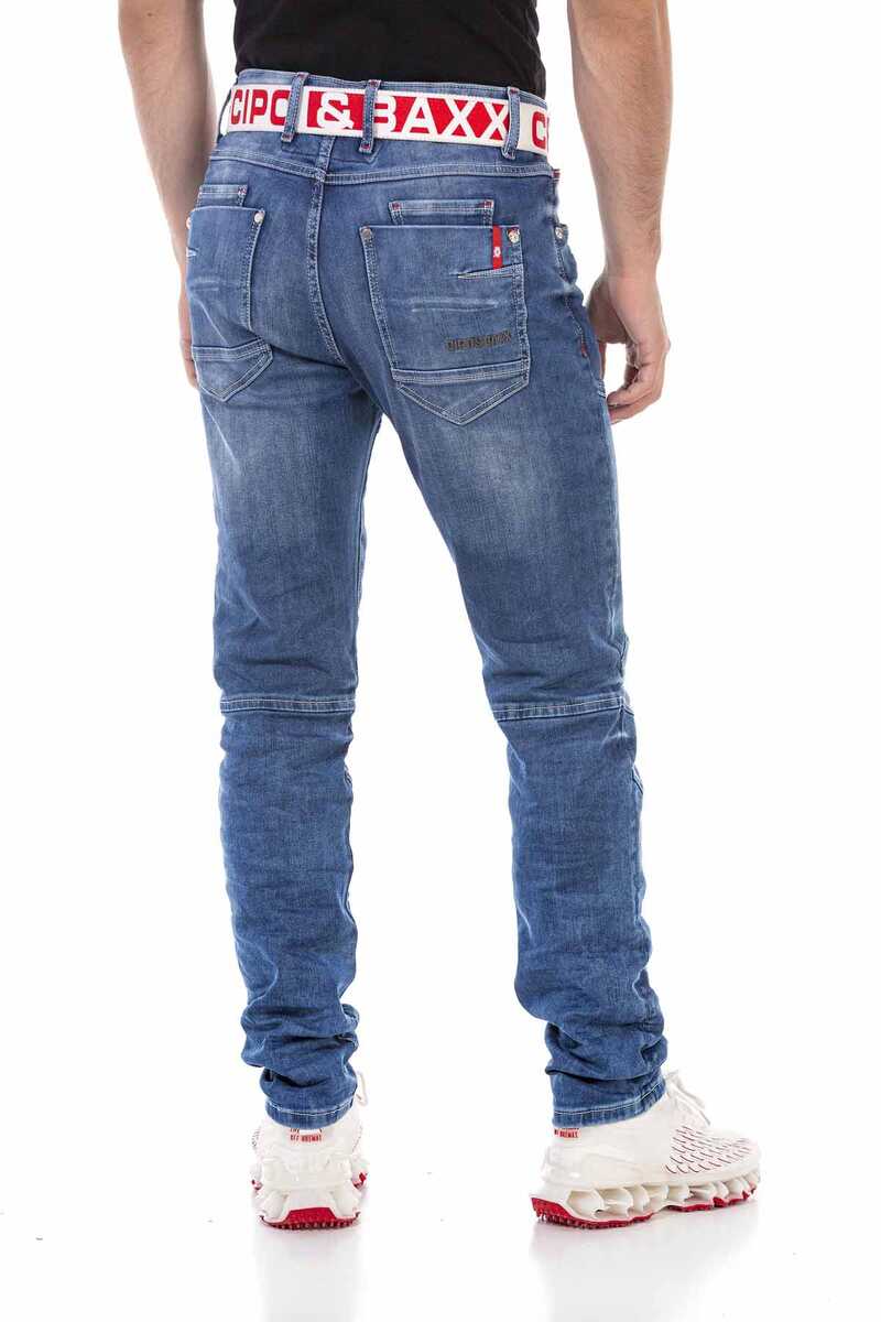 CD698 Men Straight Fit Jeans with trendy decorative stitching