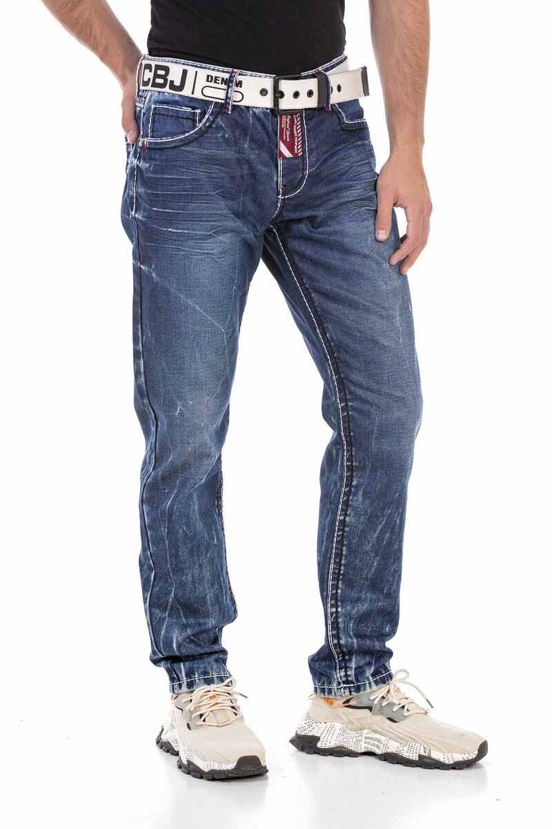 CD709 Hombres jeans rectos con un lavado extravagante