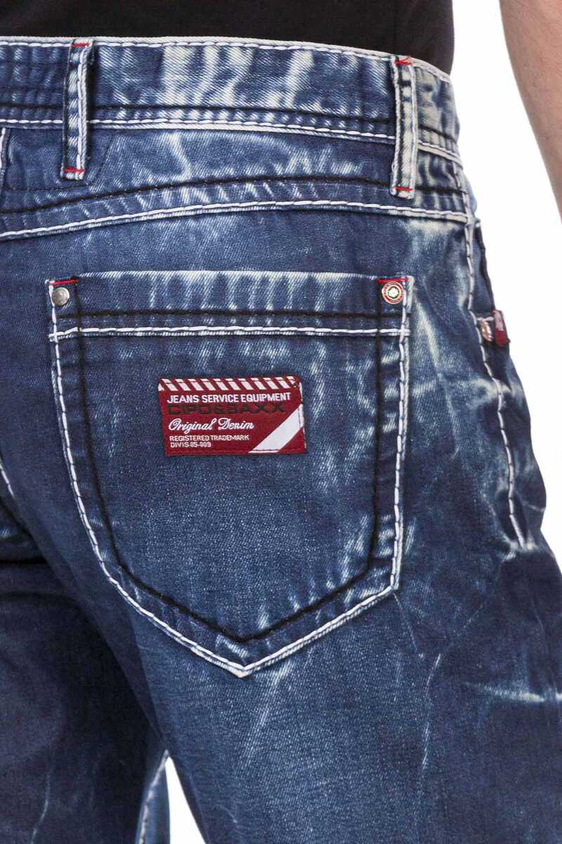 CD709 Hombres jeans rectos con un lavado extravagante