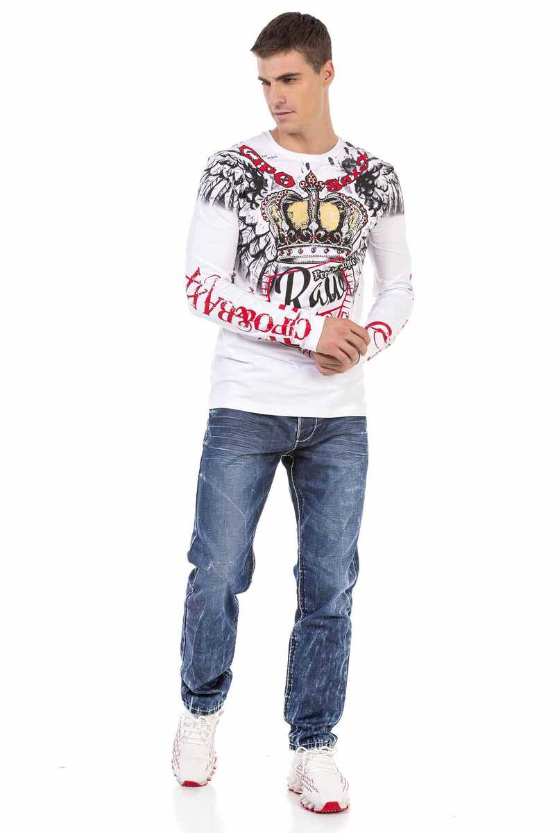 CD709 Hombres jeans rectos con un lavado extravagante