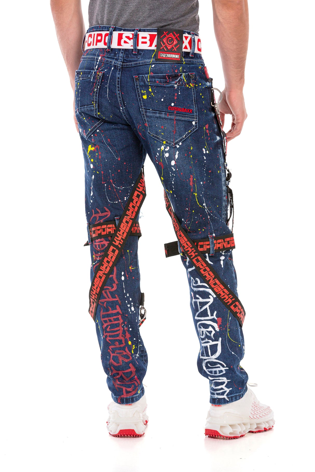 CD716 Men de motteur Biker Jeans Pantalon gratuit dans une conception spéciale avec des rivets colorés
