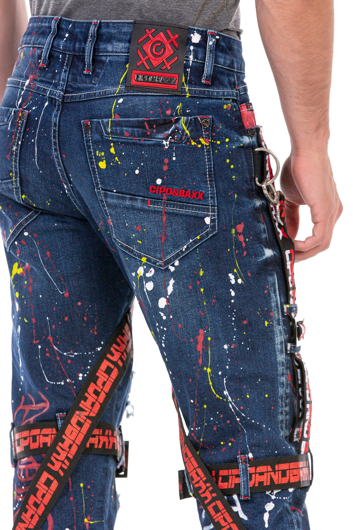 CD716 Men de motteur Biker Jeans Pantalon gratuit dans une conception spéciale avec des rivets colorés