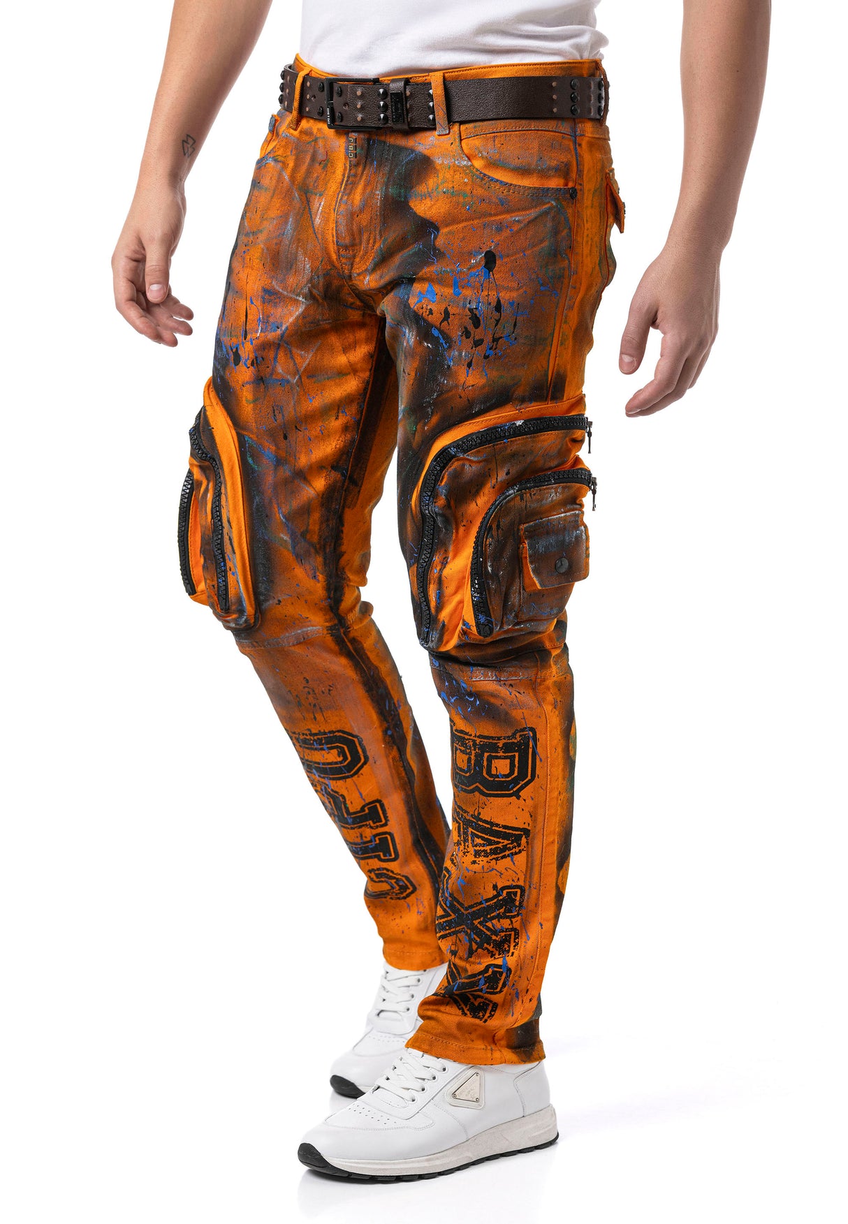 CD902 Orange Cargo Jeans – Straight Fit mit Zipper-Details