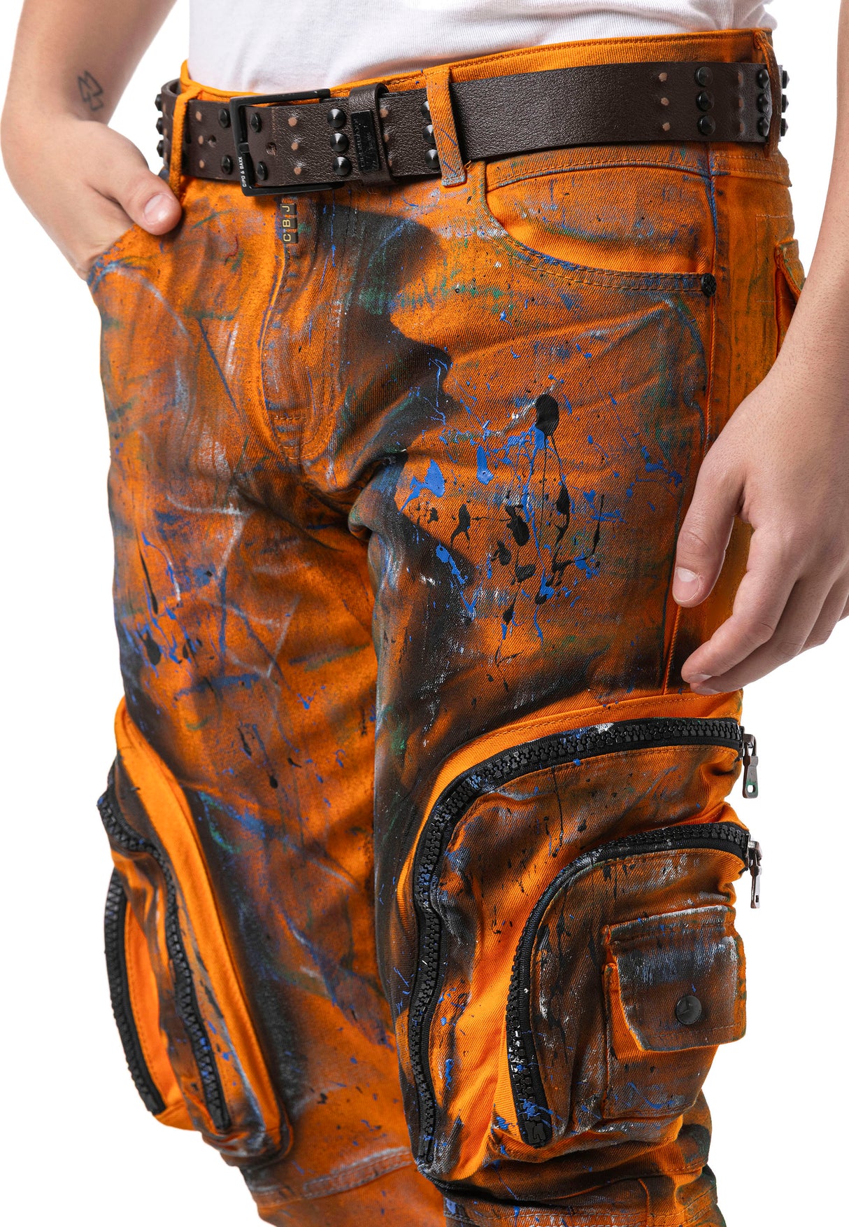 CD902 Orange Cargo Jeans – Straight Fit mit Zipper-Details