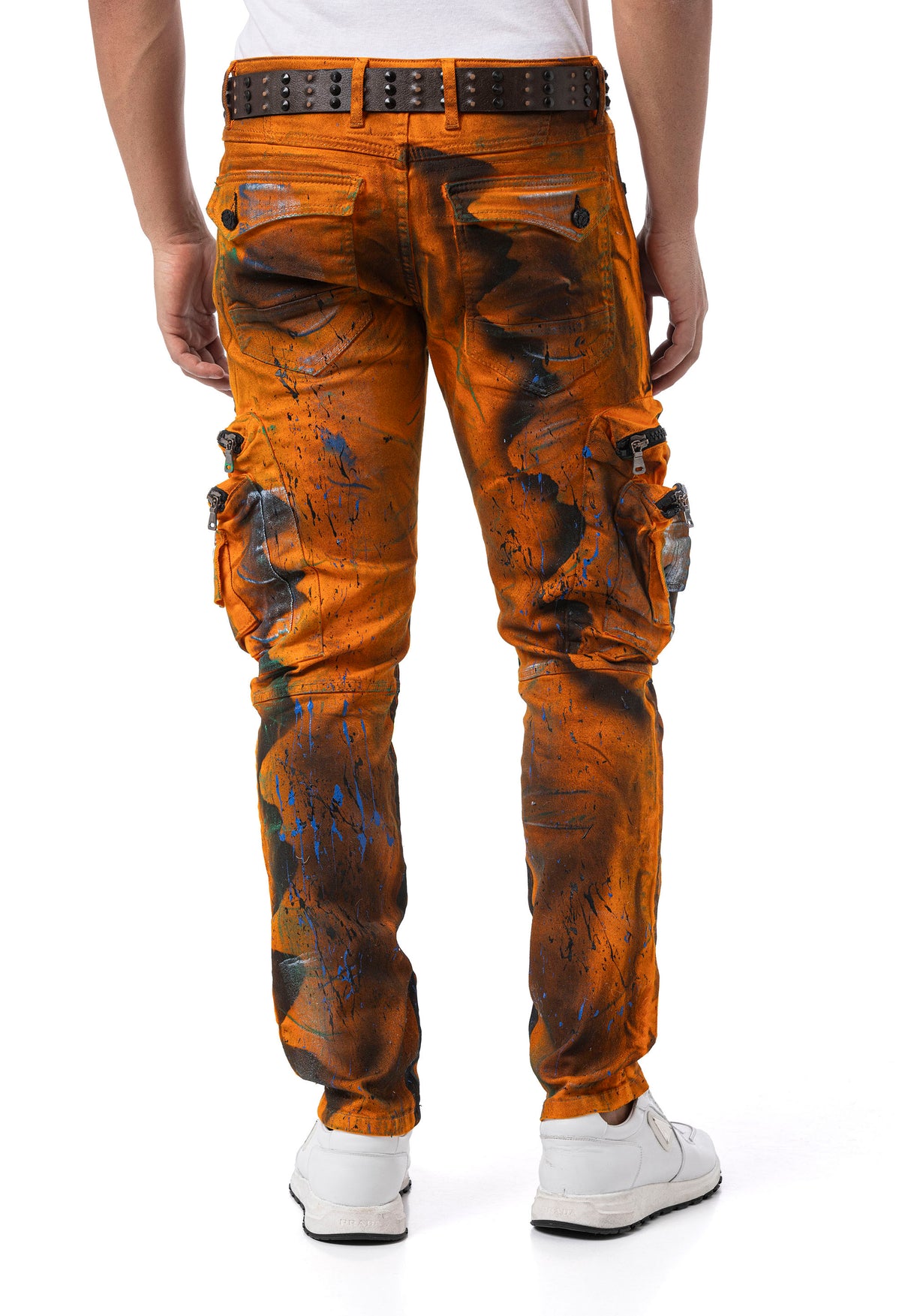 CD902 Orange Cargo Jeans – Straight Fit mit Zipper-Details