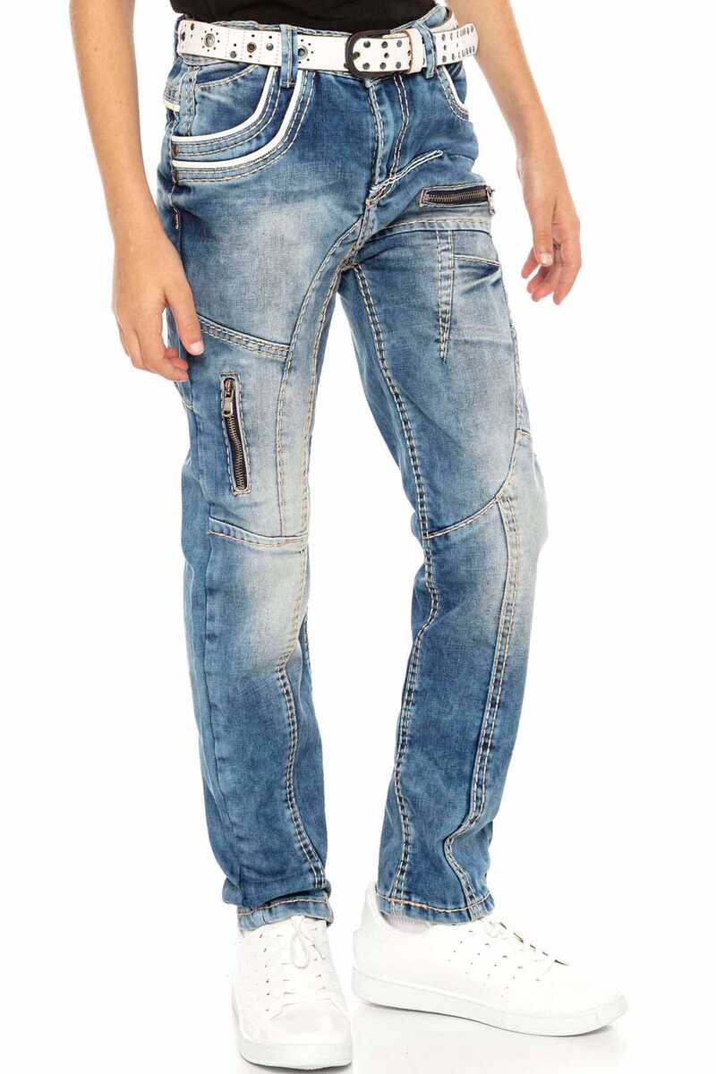 CDK109 Jungen Jeans – Regular Fit in Blau mit Ripped-Details & Kontrastnähten | Coole Denimhose für Schule & Freizeit
