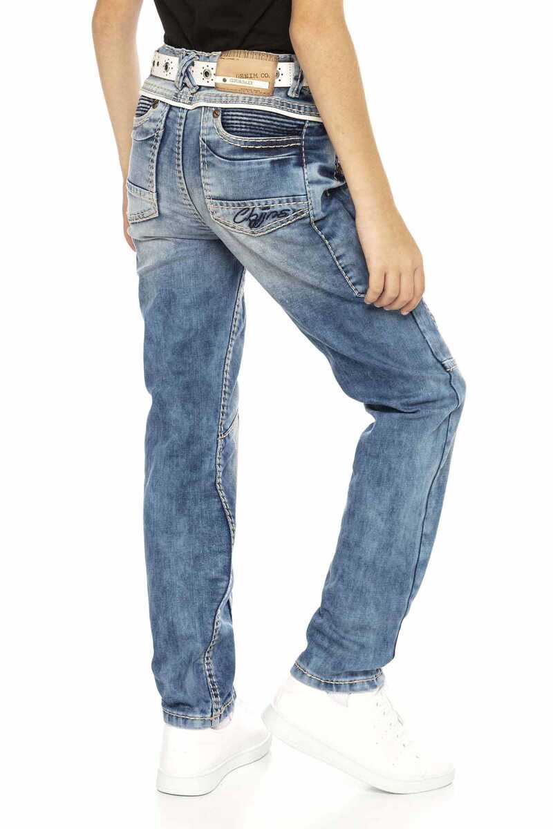 CDK109 Jungen Jeans – Regular Fit in Blau mit Ripped-Details & Kontrastnähten | Coole Denimhose für Schule & Freizeit