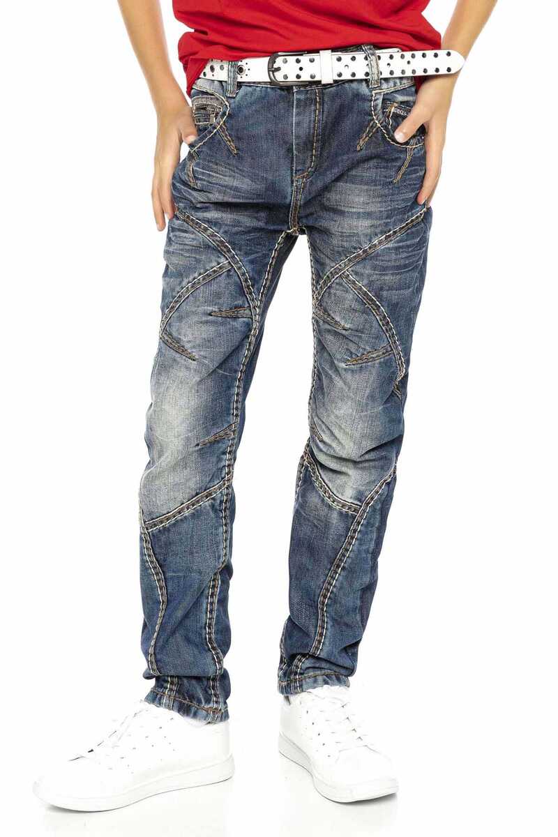 CDK110 Jungen Jeans – Regular Fit in Blau mit markanten Nähten & Used-Waschung | Stylische Denimhose für Schule & Freizeit