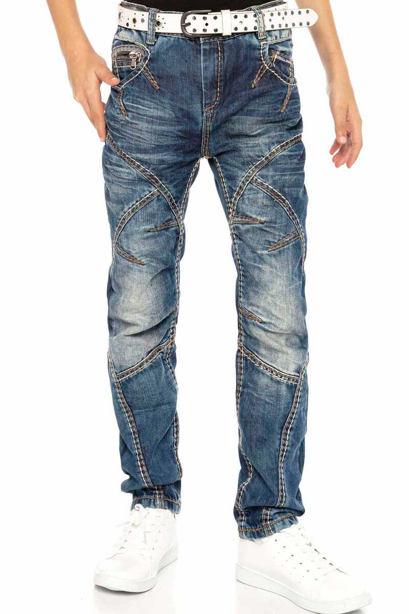 CDK110 Jungen Jeans – Regular Fit in Blau mit markanten Nähten & Used-Waschung | Stylische Denimhose für Schule & Freizeit