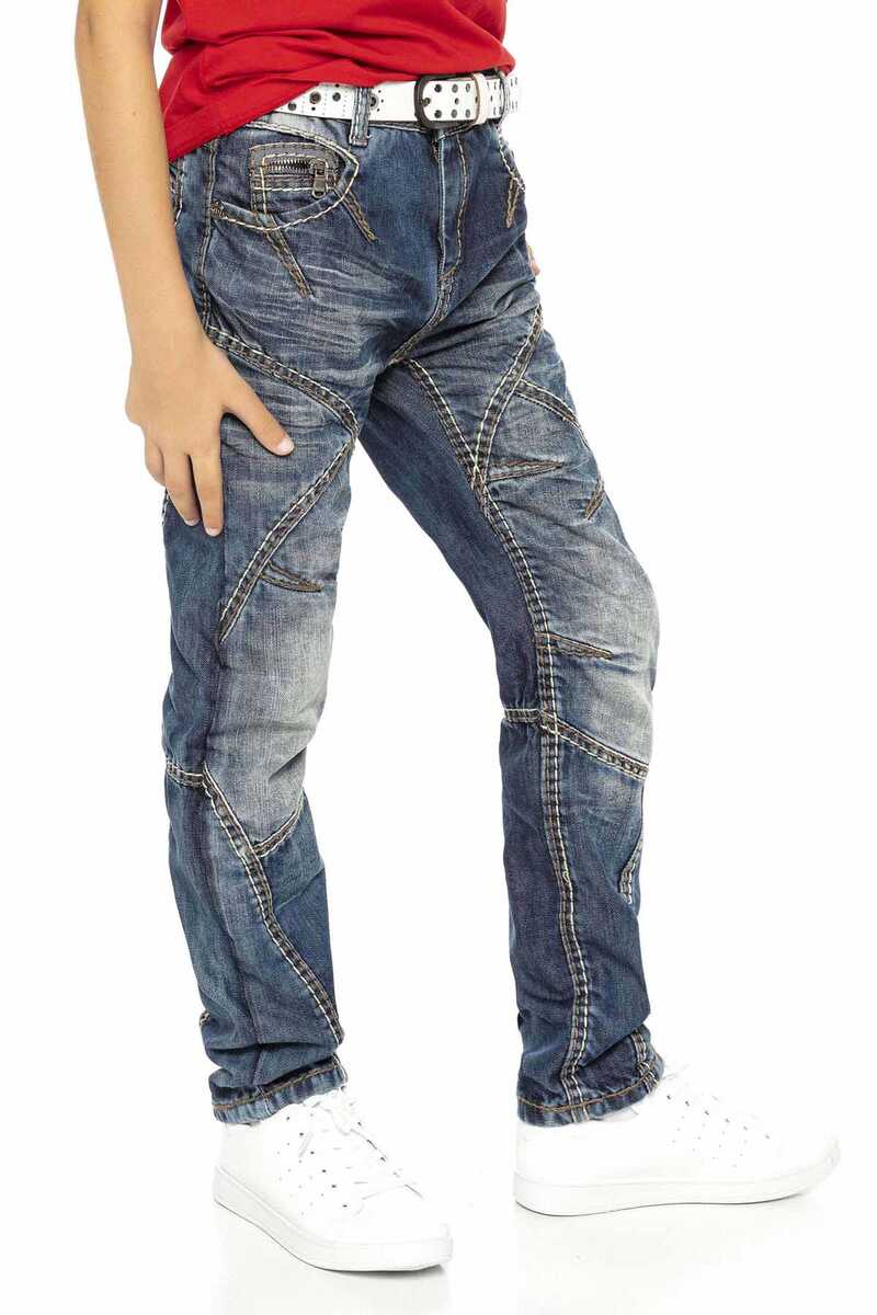 CDK110 Jungen Jeans – Regular Fit in Blau mit markanten Nähten & Used-Waschung | Stylische Denimhose für Schule & Freizeit