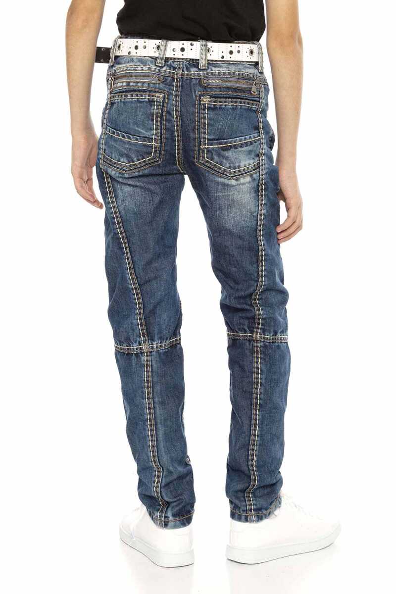 CDK110 Jungen Jeans – Regular Fit in Blau mit markanten Nähten & Used-Waschung | Stylische Denimhose für Schule & Freizeit