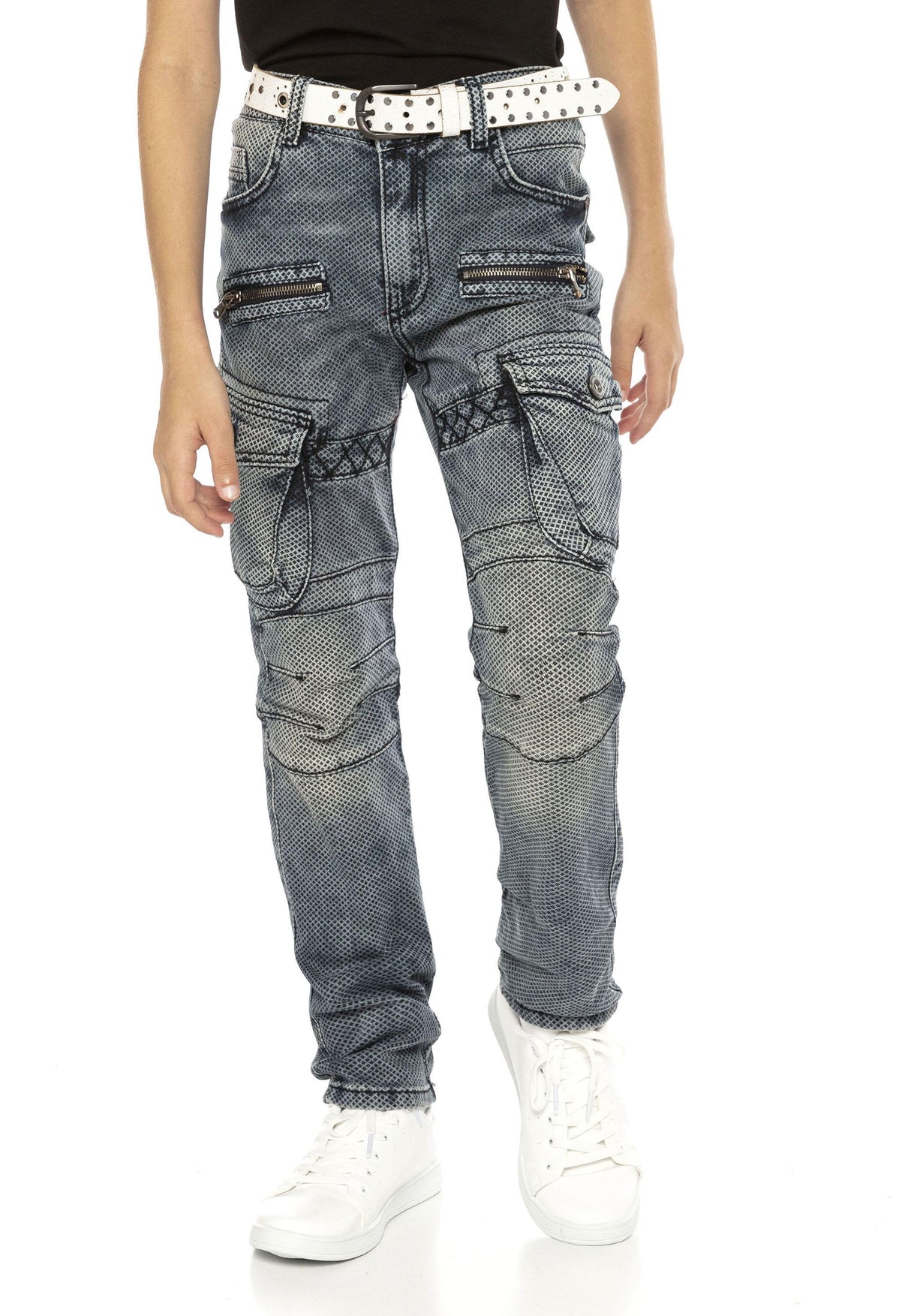 CDK111 – Regular Fit in Grau mit Used-Look & Ziernähten | Stylische Kinderjeans für Alltag & Freizeit