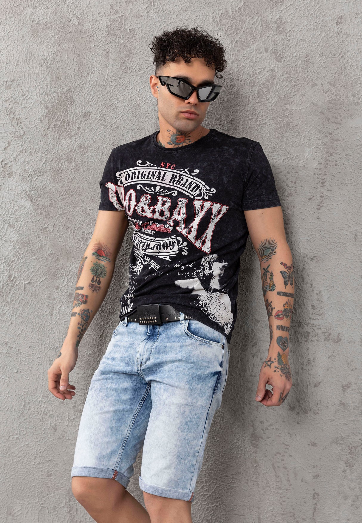 CK266 Herren Capri Shorts mit cooler Marken-Stickerei