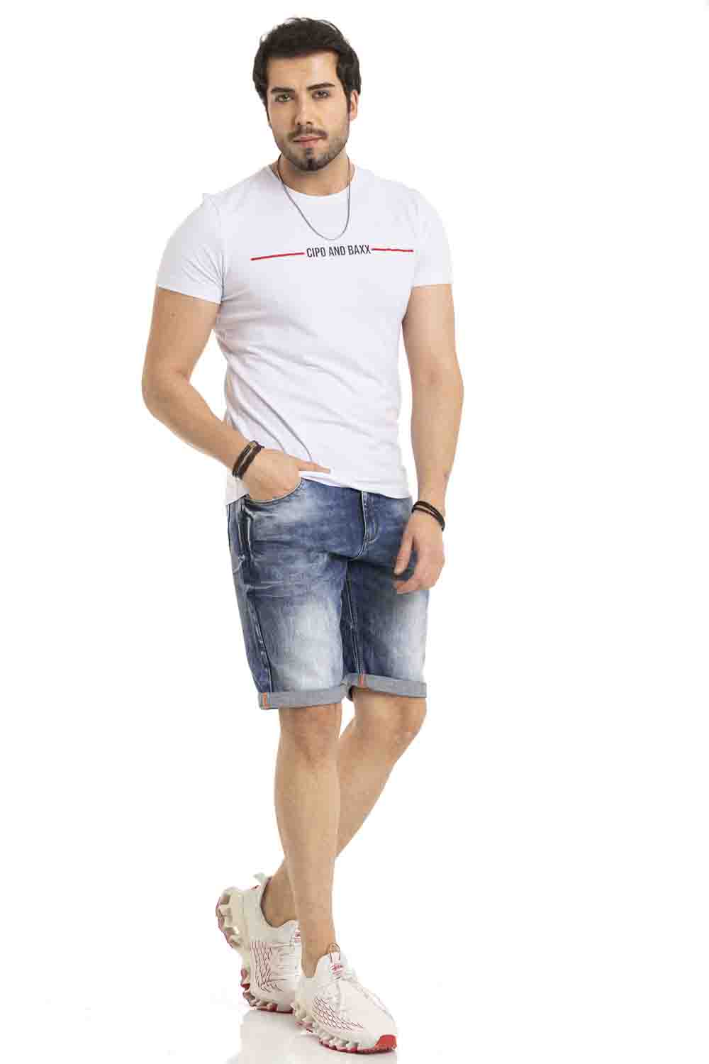 CK266 Herren Capri Shorts mit cooler Marken-Stickerei