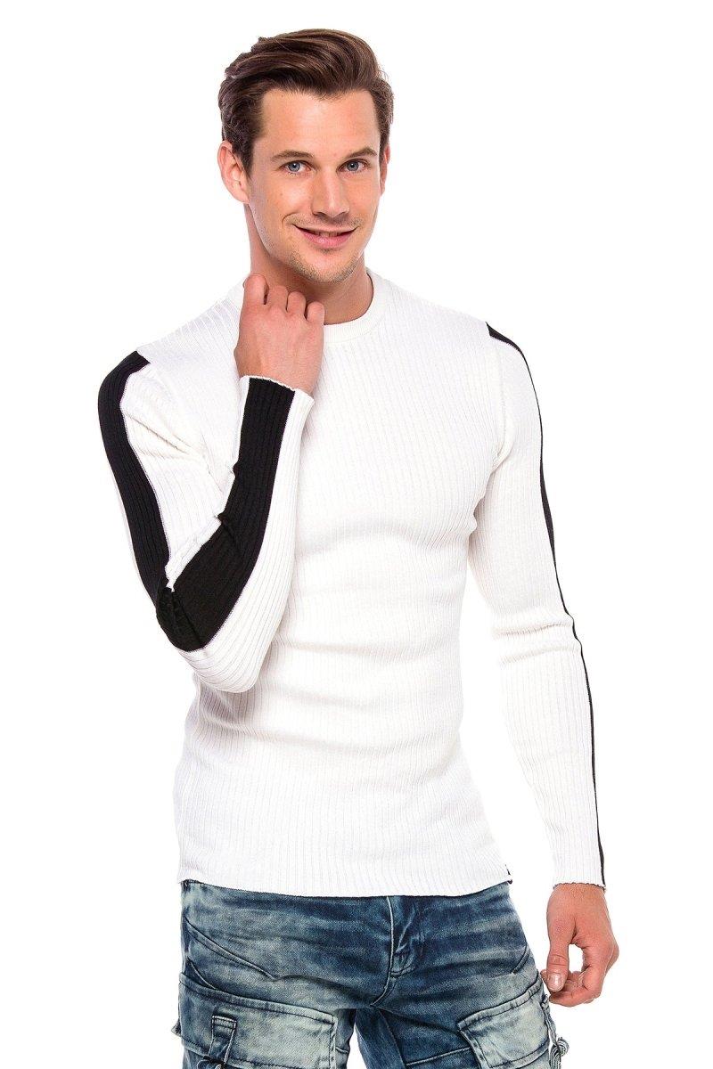 CP194 Hommes tricoter un pull avec des bandes de contraste latérales