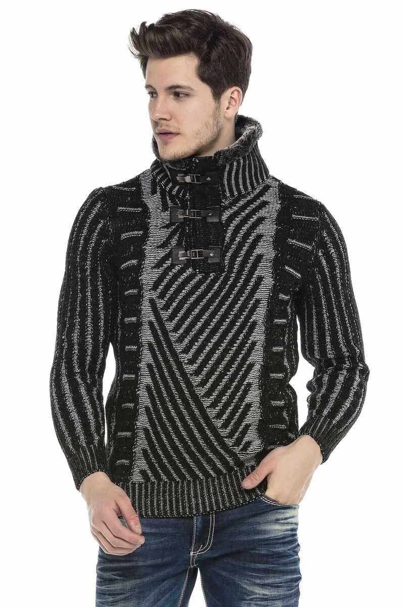 CP212 sweter męski z kołnierzem i klamrami