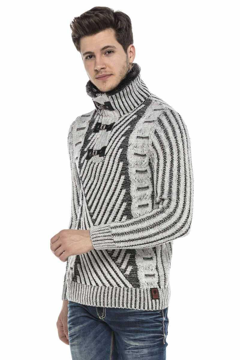 CP212 sweter męski z kołnierzem i klamrami