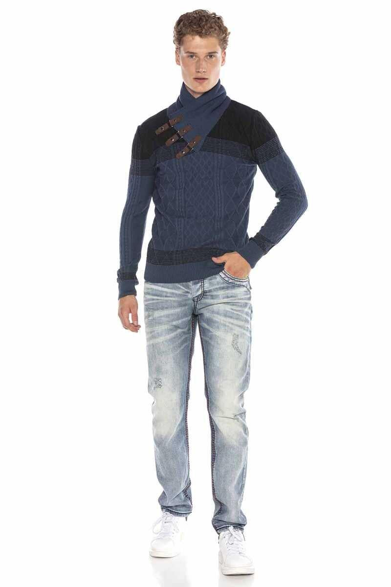 CP226 sweter męski z kołnierzem i klamrami