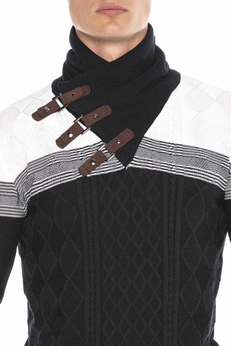 CP226 sweter męski z kołnierzem i klamrami