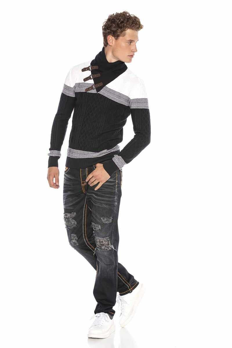 CP226 sweter męski z kołnierzem i klamrami