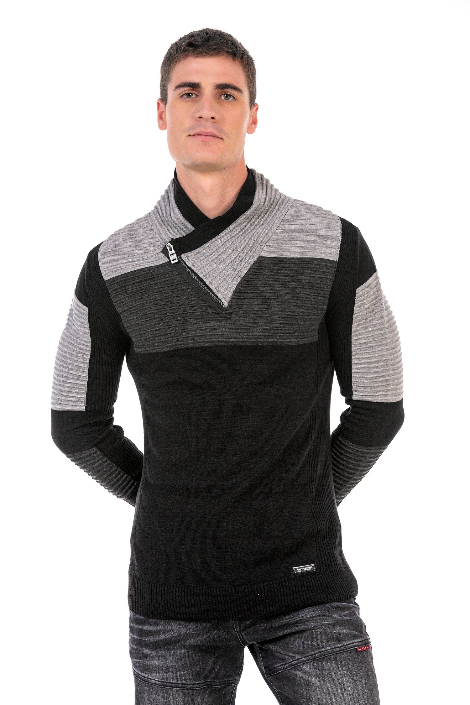 CP248 sweter męski z kołnierzem