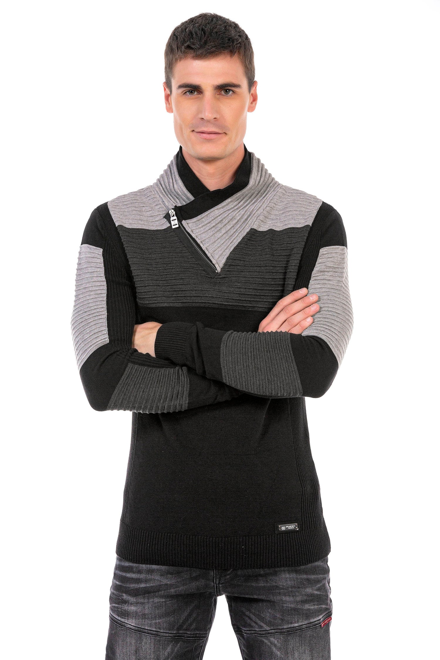 CP248 sweter męski z kołnierzem