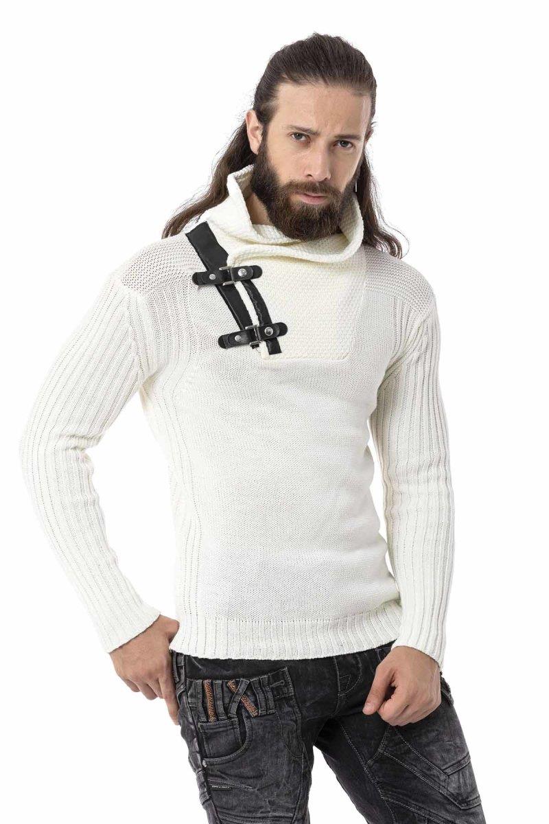 CP266 Herren Strickpullover mit stylishem Riemen-Element