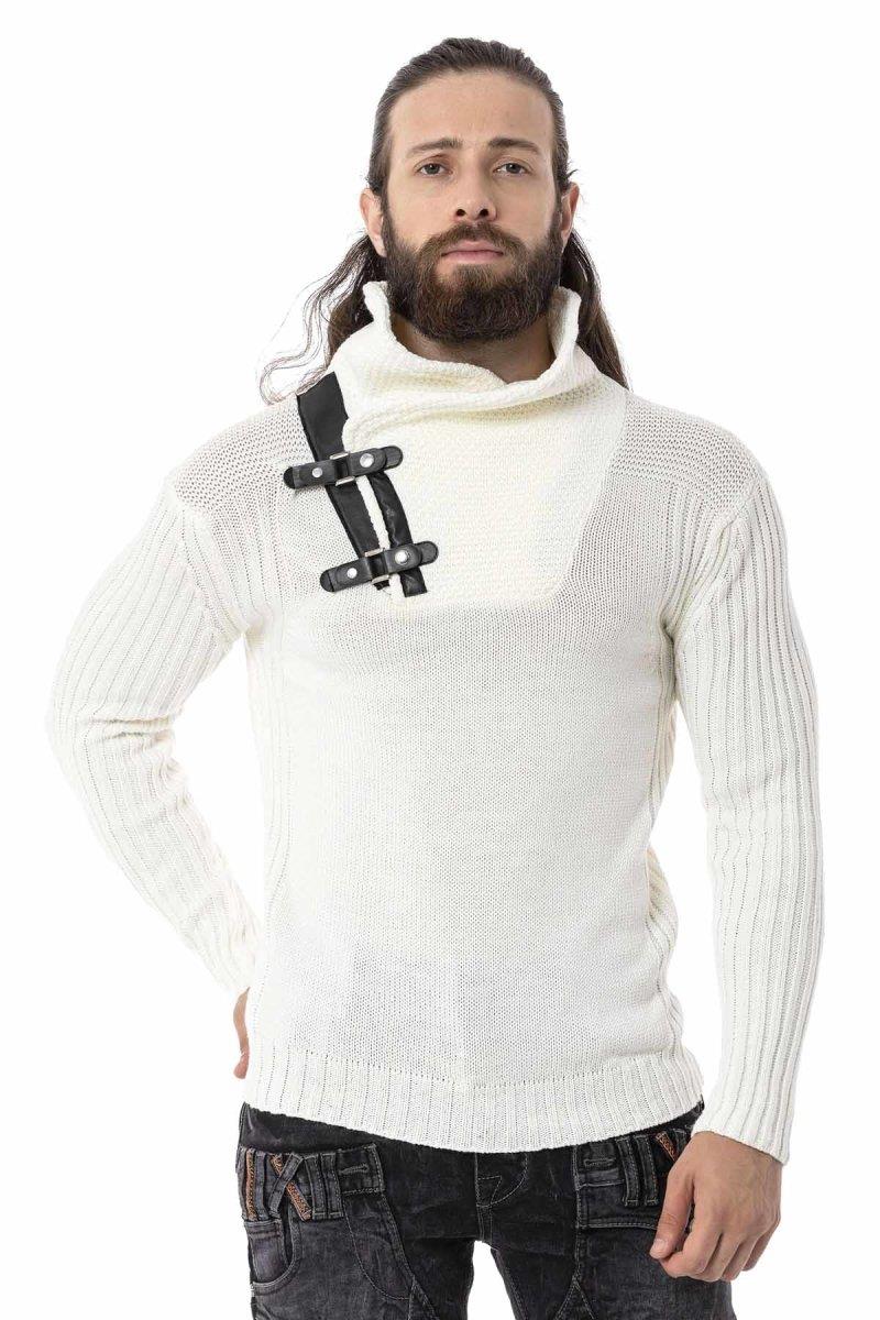 CP266 Herren Strickpullover mit stylishem Riemen-Element